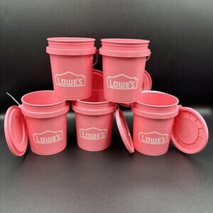 Lowe’s Mini Bucket Pink w/ Lid RARE Lot of 5 SET BPA Free Food Grade 0.4 Quart